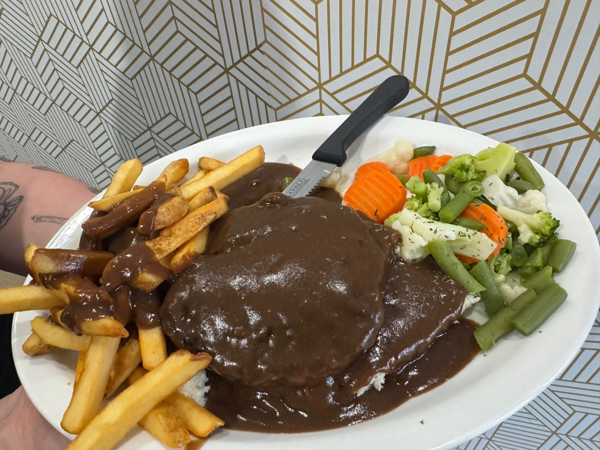 Hot roast beef with fries and gravy at Forty8