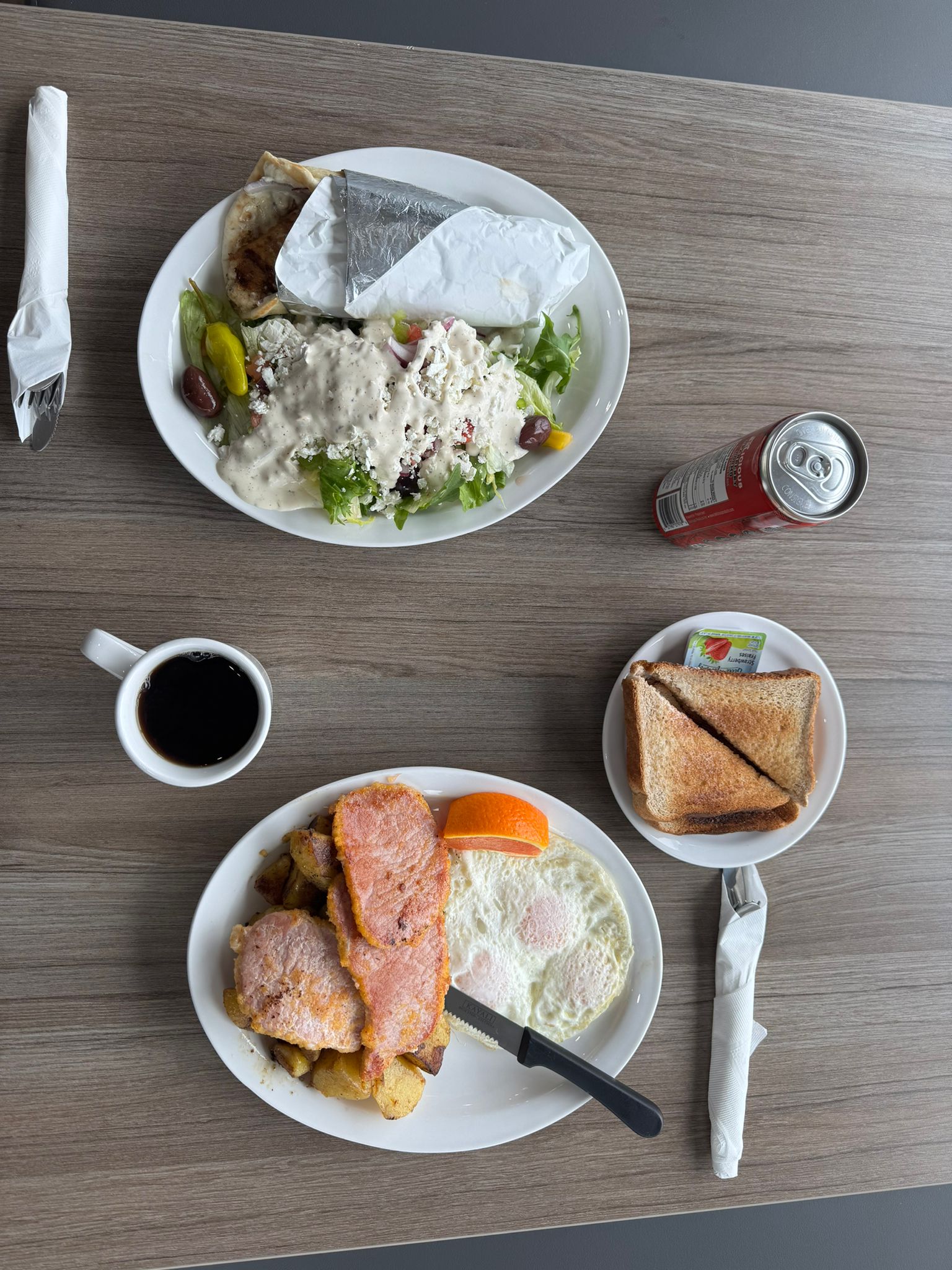 Breakfast and gyro lunch spread