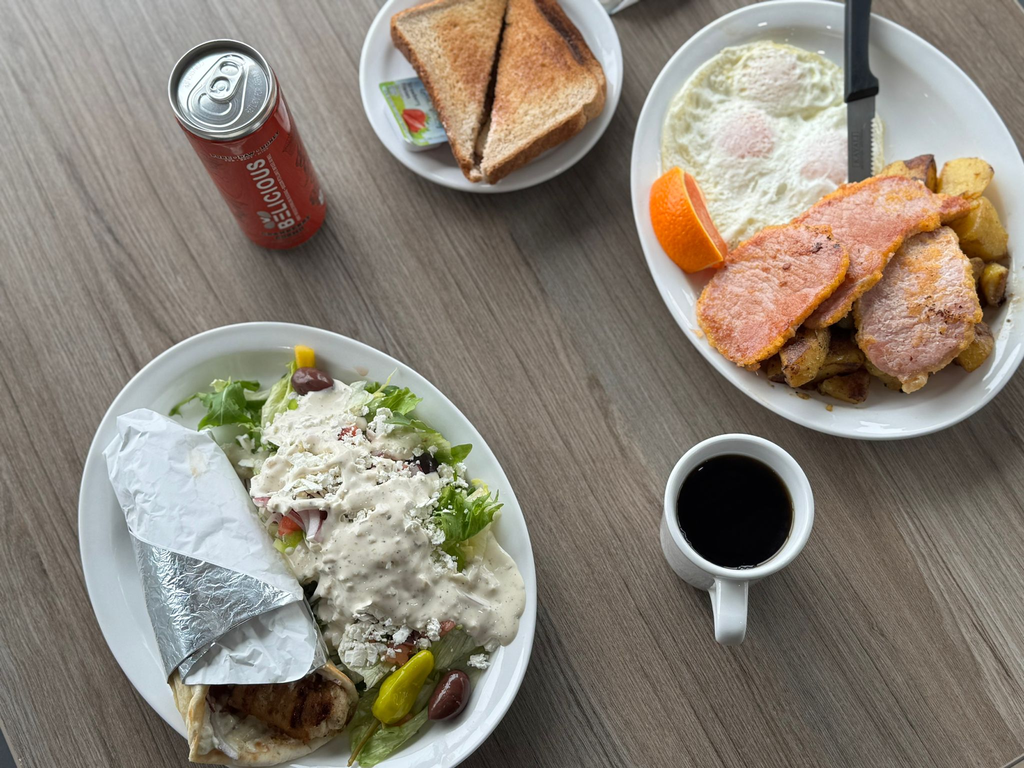 Breakfast and Greek lunch plates