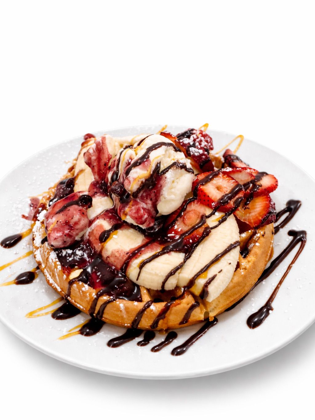 Waffle with ice cream and berries